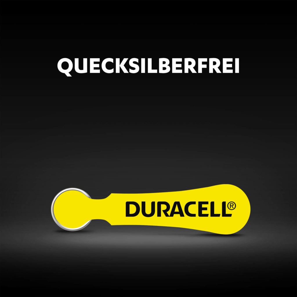 Hörgerätebatterien von Duracell mit 0% Quecksilbergehalt