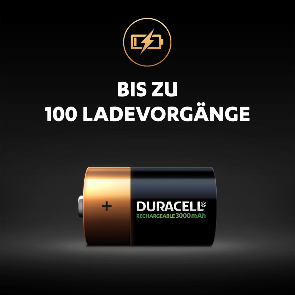 Bis zu 100 Aufladungen für Rechargeable Duracell-Batterien der Größe D (Abbildung)