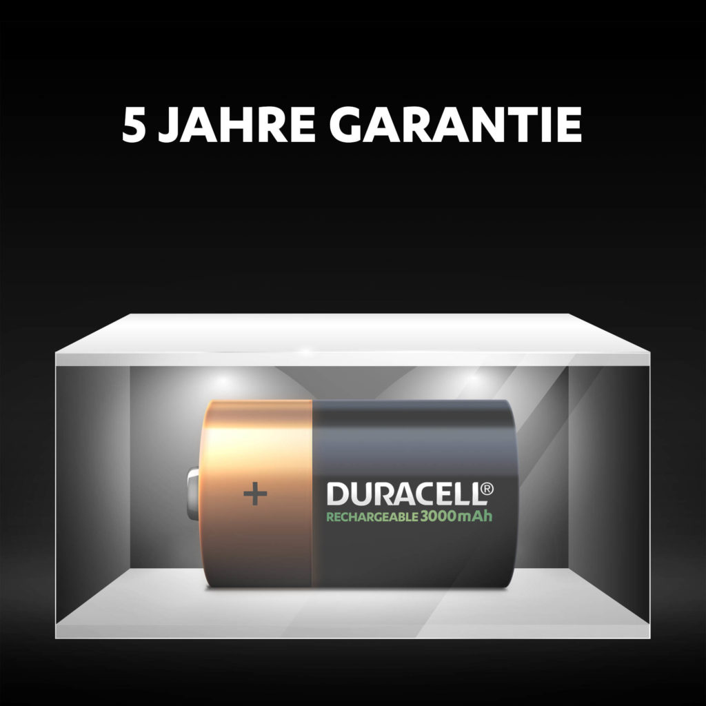 Unbenutzte Rechargeable Duracell Batterien der Größe D mit 3000 mAh, die bis zu 5 Jahre lang in der Umgebung gelagert und mit Strom versorgt werden